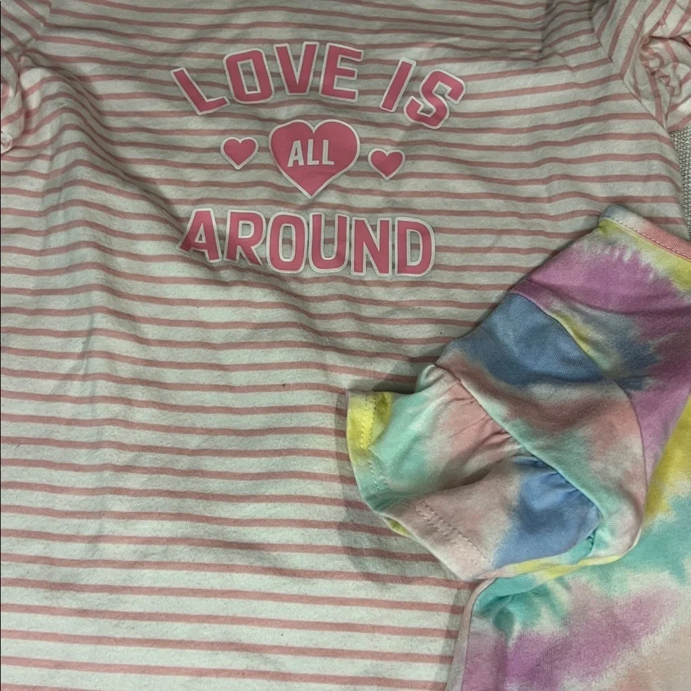 365KIDS TIE DYE $ PINK STRIPED SHIRT WITH RUFFLE SLEEVES SET OF 2